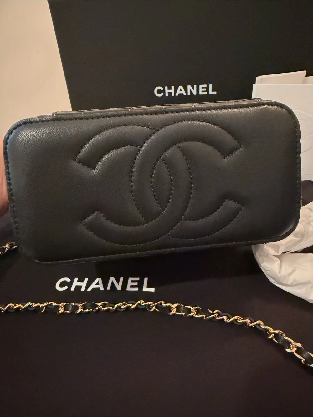 CHANEL Black Croc-Embossed Vanity Box Bag with Gold Hardware new with box
